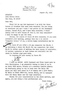 Thomas Foster Letter (August 28, 1979)